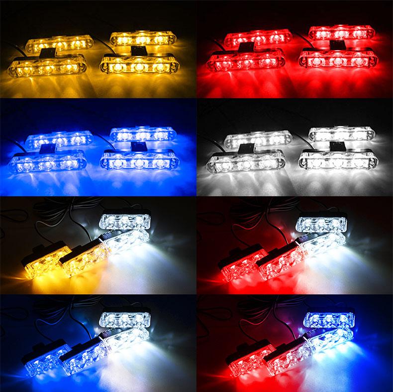 4 in 1 LED Strobe Lights, 12V Multi-Mode Flashing Emergency Grille Light Bar with Controller, Red Blue Amber White Warning Light for Car Truck SUV Off-Road Vehicle