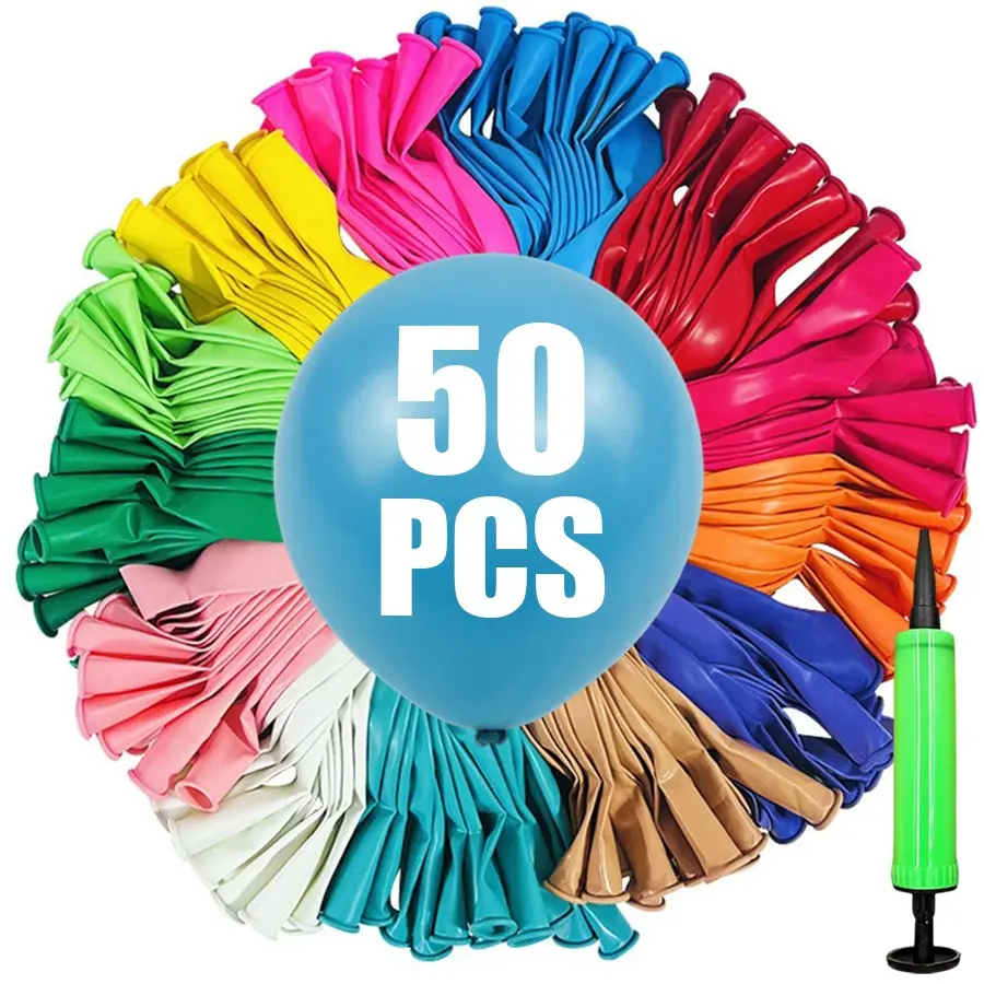50Pcs 5 Inch Latex Balloons with 1pc Mini Hand Pump, Assorted Color Small Balloons for Birthday Party Decorations, Baby Shower, Wedding & DIY Crafts