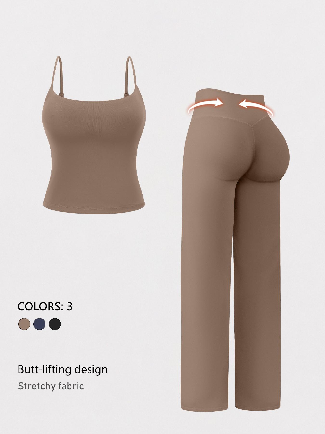 Women's Two-Piece Sports Set with Padded Bra Top and High-Waisted Yoga Pants, Solid Sports Sets, Fitness Clothing, Summer Fitness Outfit, Soft Stretchy Fabric, Comfortable and Non-Irritating