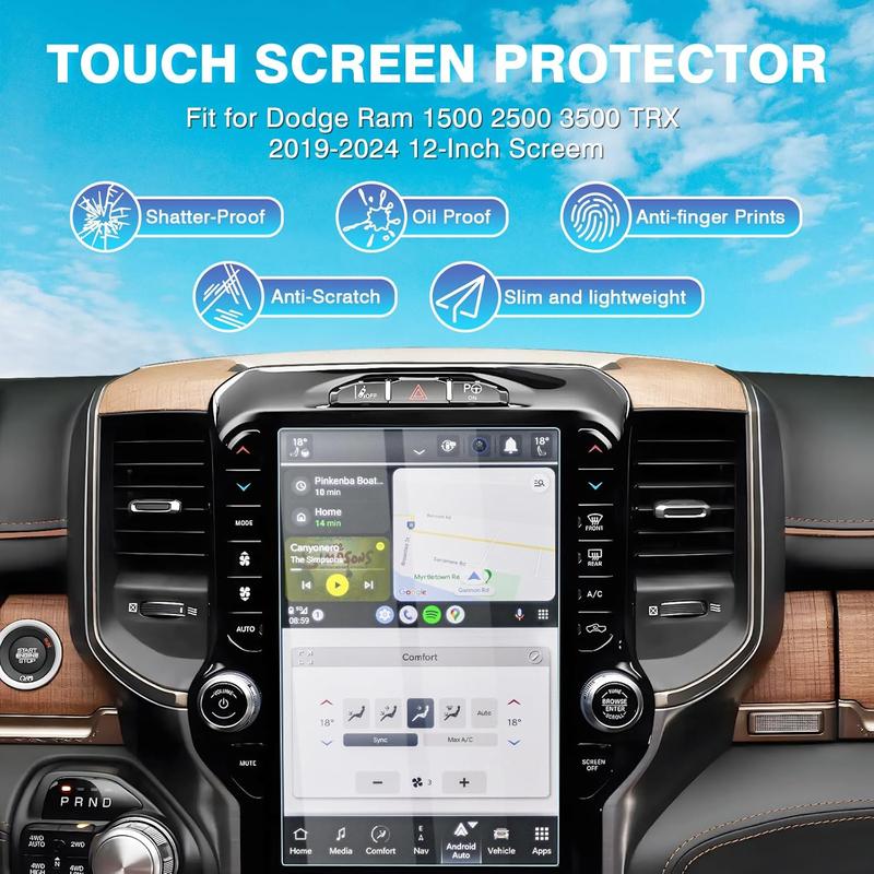Canvcle 2 Pack 12-Inch Tempered Glass Screen Protector for 2019-2025 Dodge Ram 1500 2500 3500 TRX Rebel Laramie Limited Uconnect Accessories, Anti-Scratch Anti Glare Touchscreen Cover