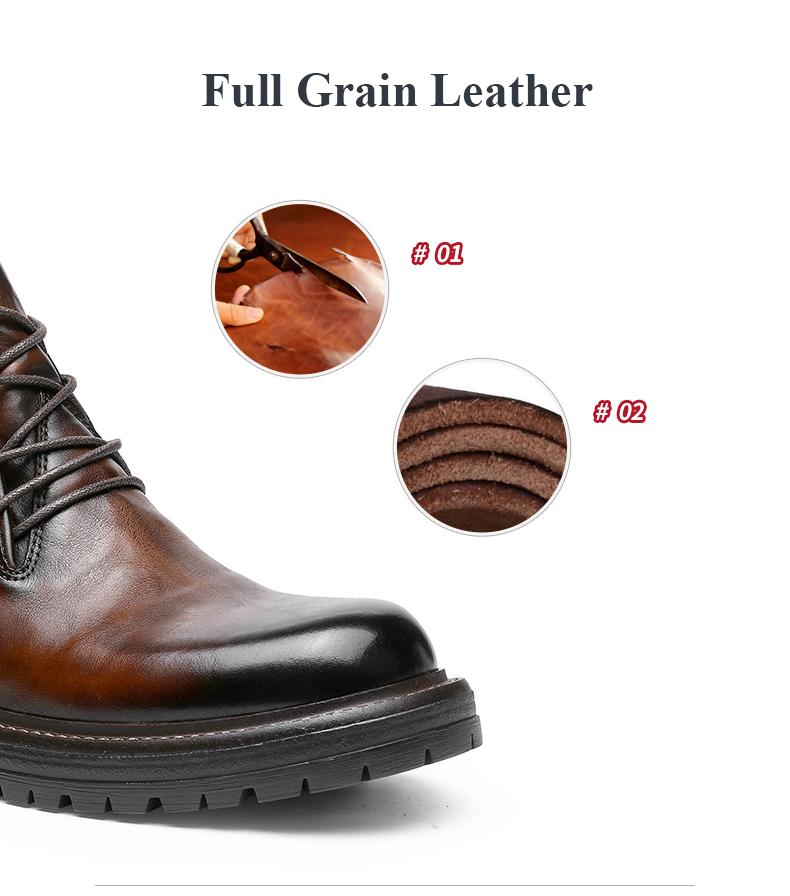 DESAI Leather Ankle Boots Calfskin Men's Classic Soft Handmade lace-up Dress Boot for Motorbike Hiking Walking Footwear Closed Round Toe Winter Fur Shoe Botas Para Hombres DS6319H