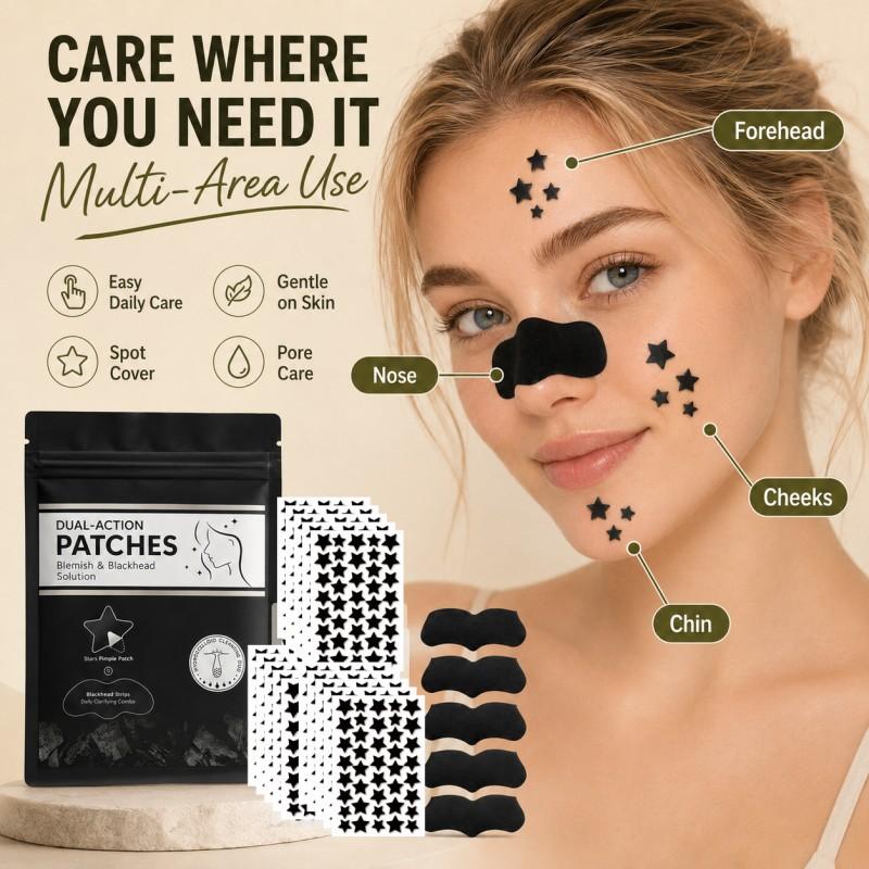 600+5Pcs Black and White Star Hydrocolloid Pimple Patches and Black Nose Strips, 2-in-1 Large Facial Blemish Cover Set for Halloween Parties, Music Festivals and Photo Styling, Acne Patches, Acne Patches For Face