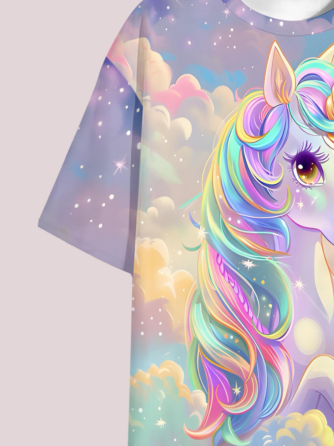 Girls Summer Cloud Rainbow Unicorn Set, Kids Dreamy Galaxy Short Sleeve & Shorts Two-Piece Outfit