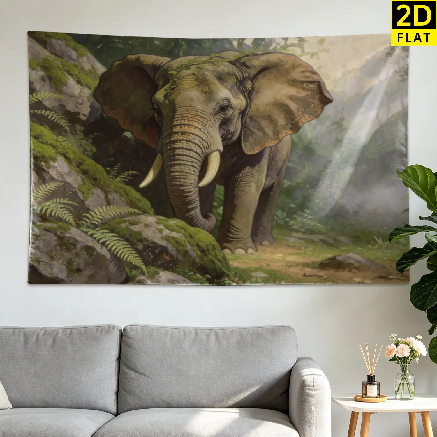 Majestic African Elephant Jungle Landscape Wall tapestry,Large size Printed Horizontal Tapestry blanket,Polyester Fabric Wall Hanging for living room,bedroom,No Installation Required,Indoor,Outdoor,Gift for Family and Friends