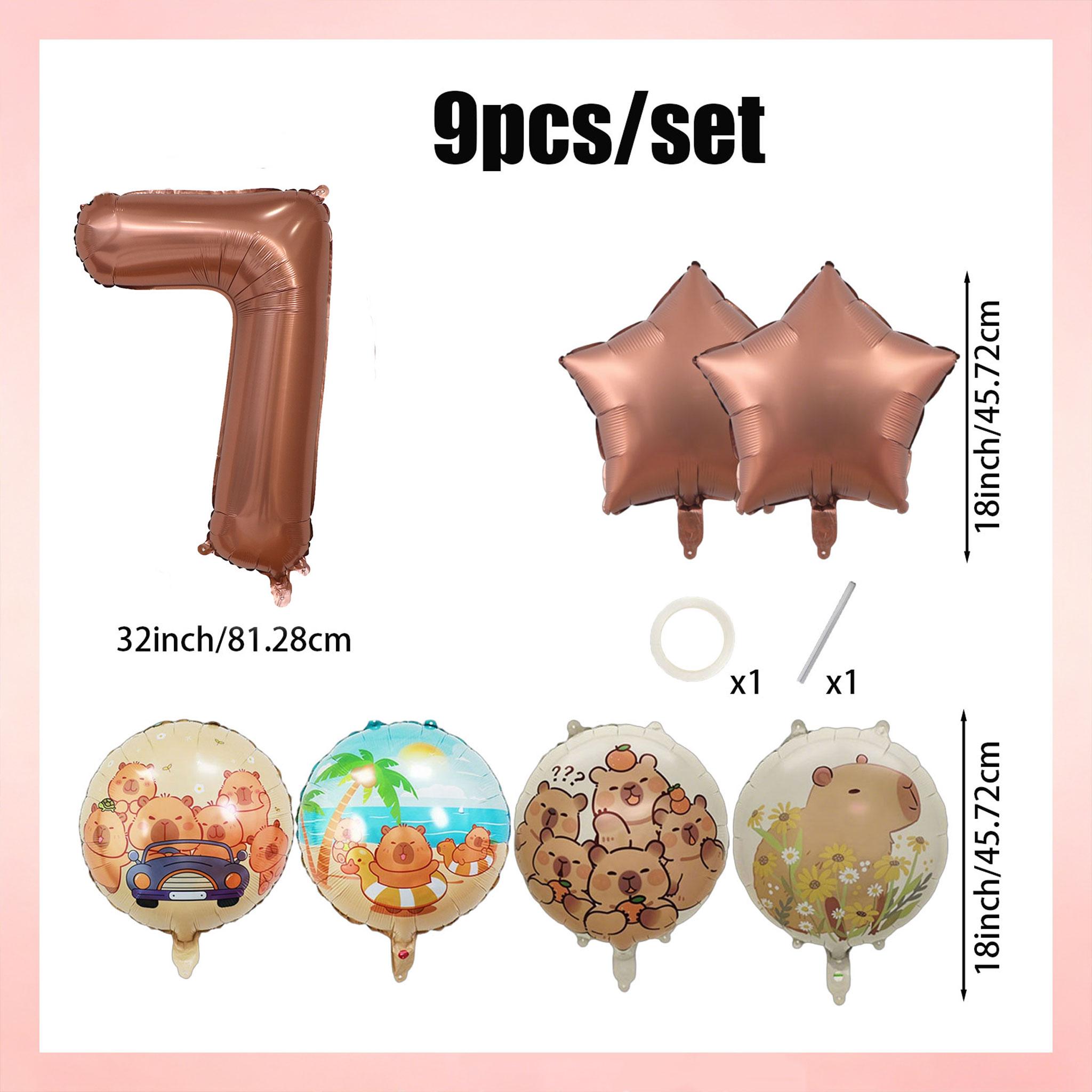 9-Piece Capybara Birthday Balloon Set, 32-Inch Chocolate Number, Shiny Star Aluminum Balloons, Party Decor, Kids Photo Props, Home Wall Decoration, Birthday Party Decorations