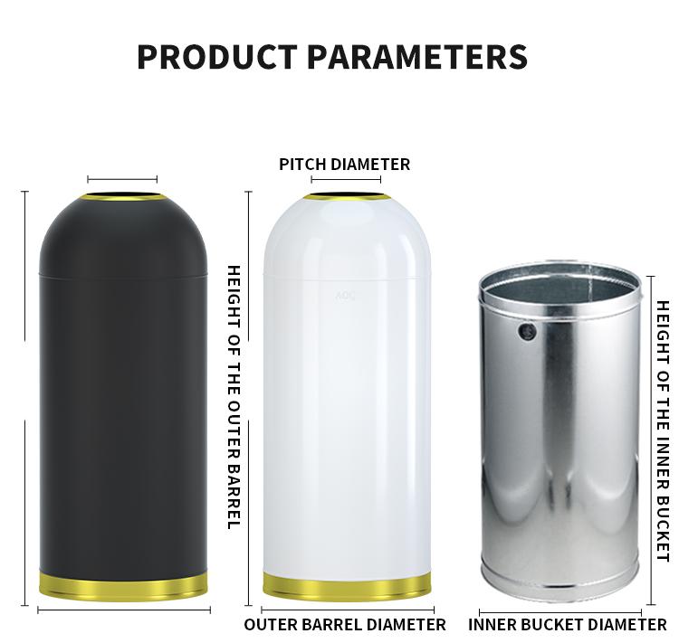 Bullet Shape Metal Trash Can Large Inner Bucket 25L 35L 48L 58L Multiple Colors Free Custom Pattern Printing for Hotels Catering Stores Shopping Malls Kitchens Commercial Household Use