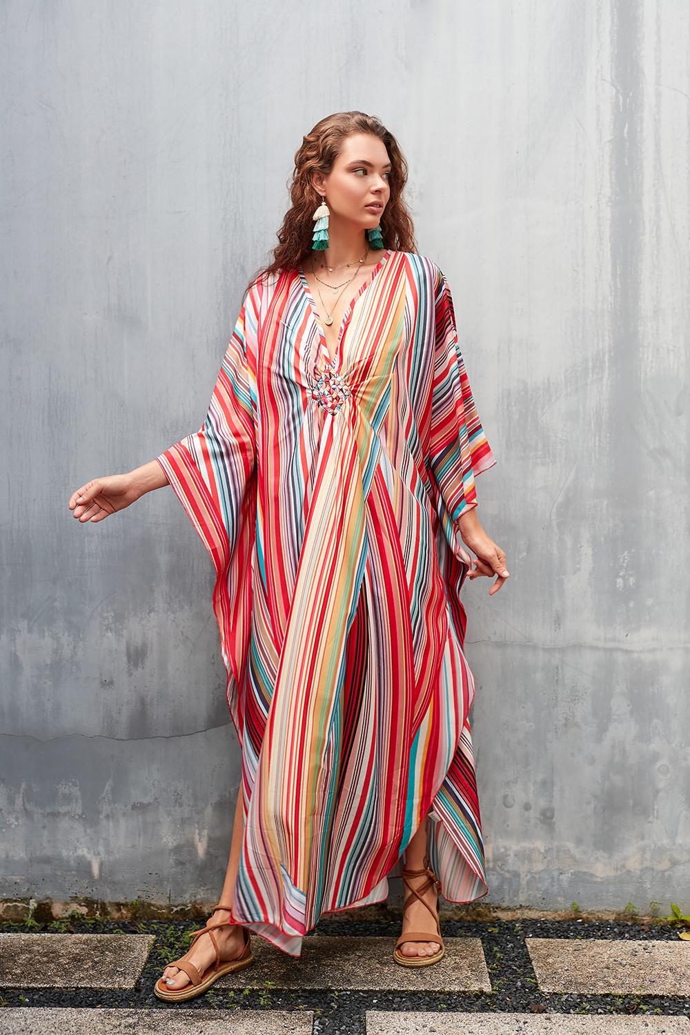 Bsubseach Women Ethnic Print Kaftan  Dress Plus Size Swimsuit Cover Up,Mrs. Roper Kaftan ，Swimsuit，bubu，mumu，Casual Womenswear Boho Caftan Baggy