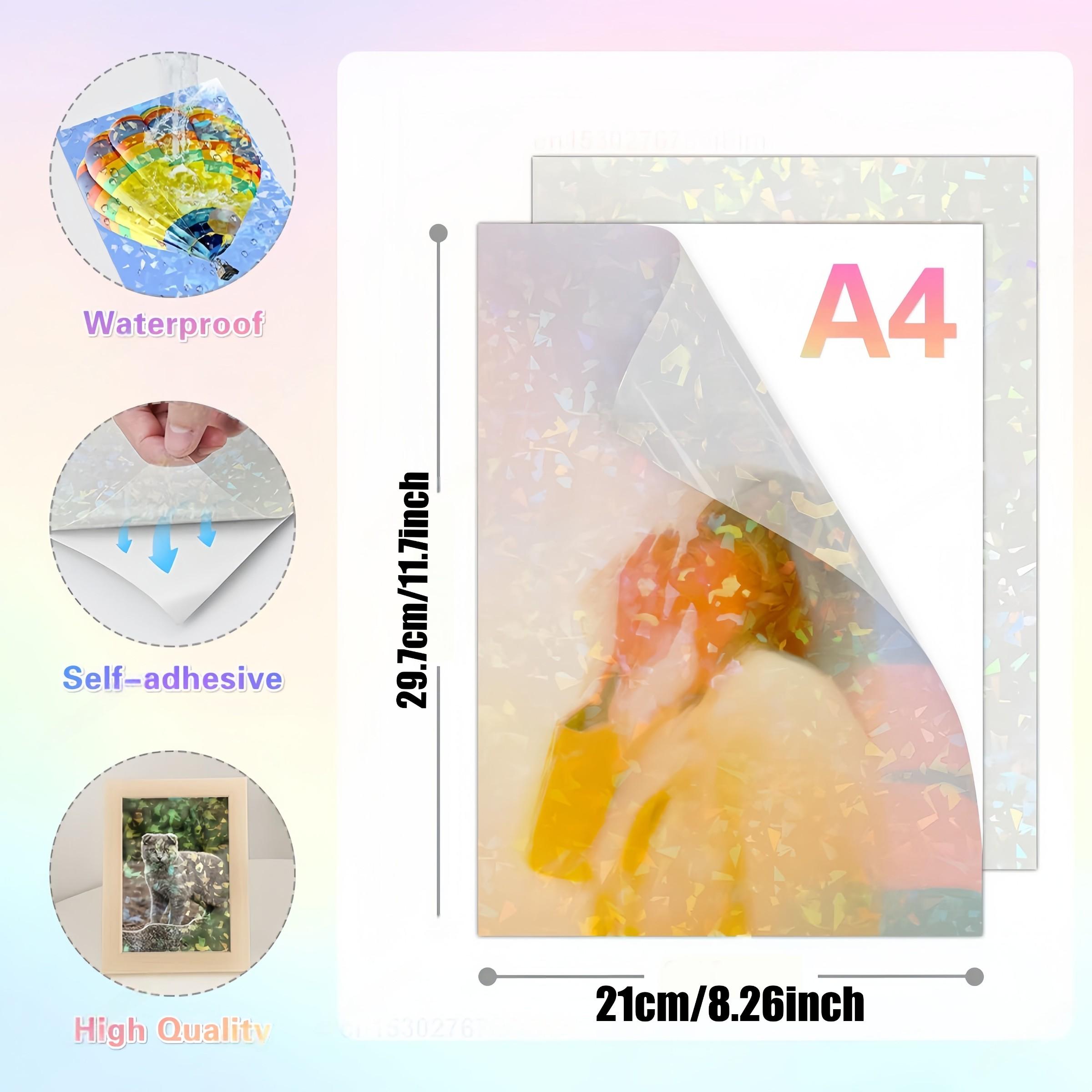 10 Sheets A4 Size Cold Press Laminated Waterproof Transparent Holographic Star Sticker Film, Self-Adhesive Photo Laminate for Festive Parties Handmade Crafts