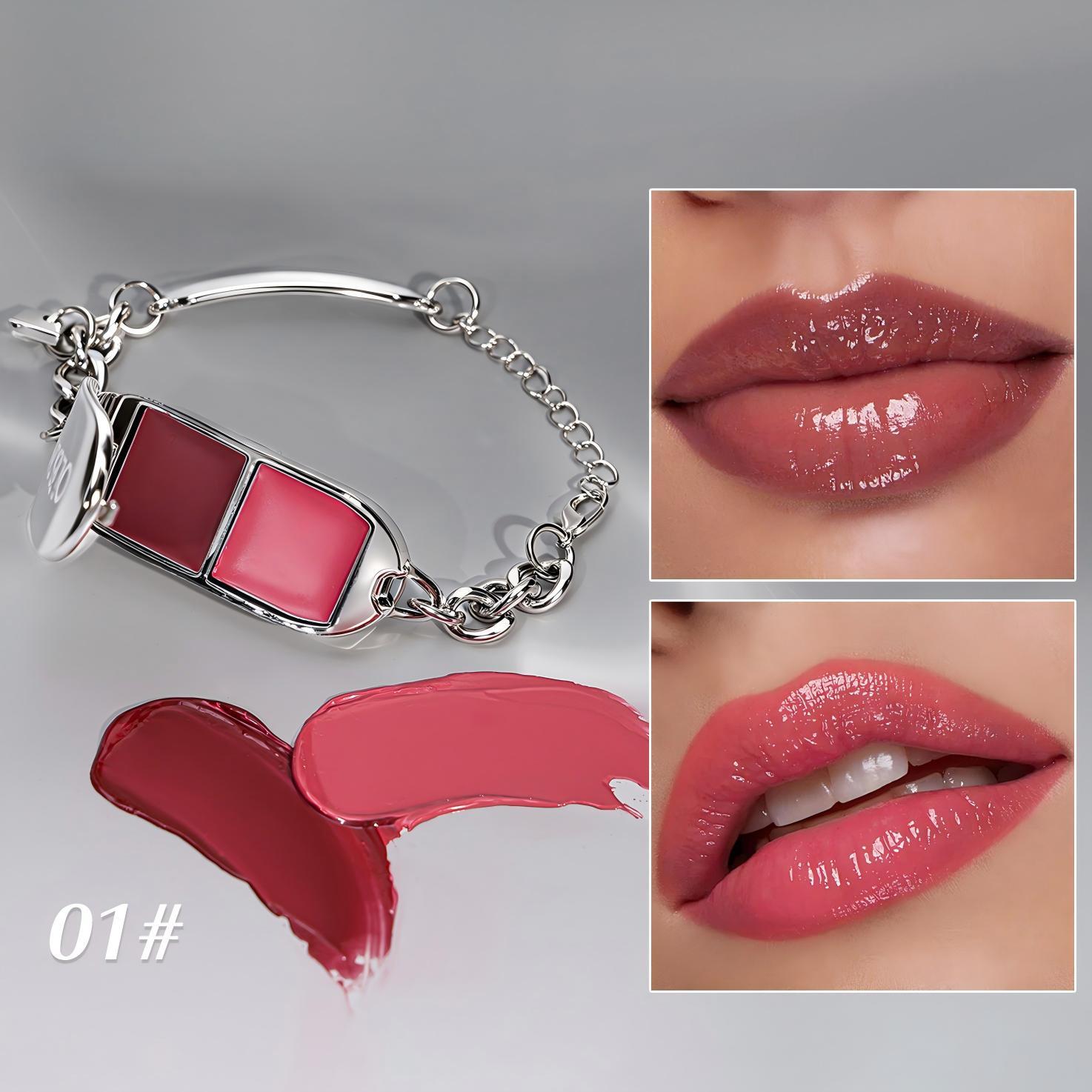 Unique Novelty Bracelet Lip Gloss 2-In-1, Bracelet Lipstick Palette, Mirror Finish Glossy Hydrating Lip Color, Convenient and Fashionable