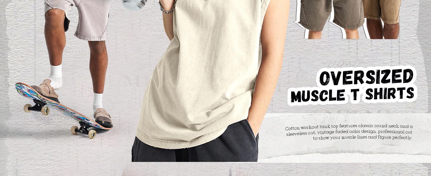 Gihuo Unisex Cotton Workout Tank Tops Sleeveless Acid Wash Tshirts Cut Off Muscle Shirts Loose Fit Running Gym Tees Unisex Vest T-shirt for Men & Women