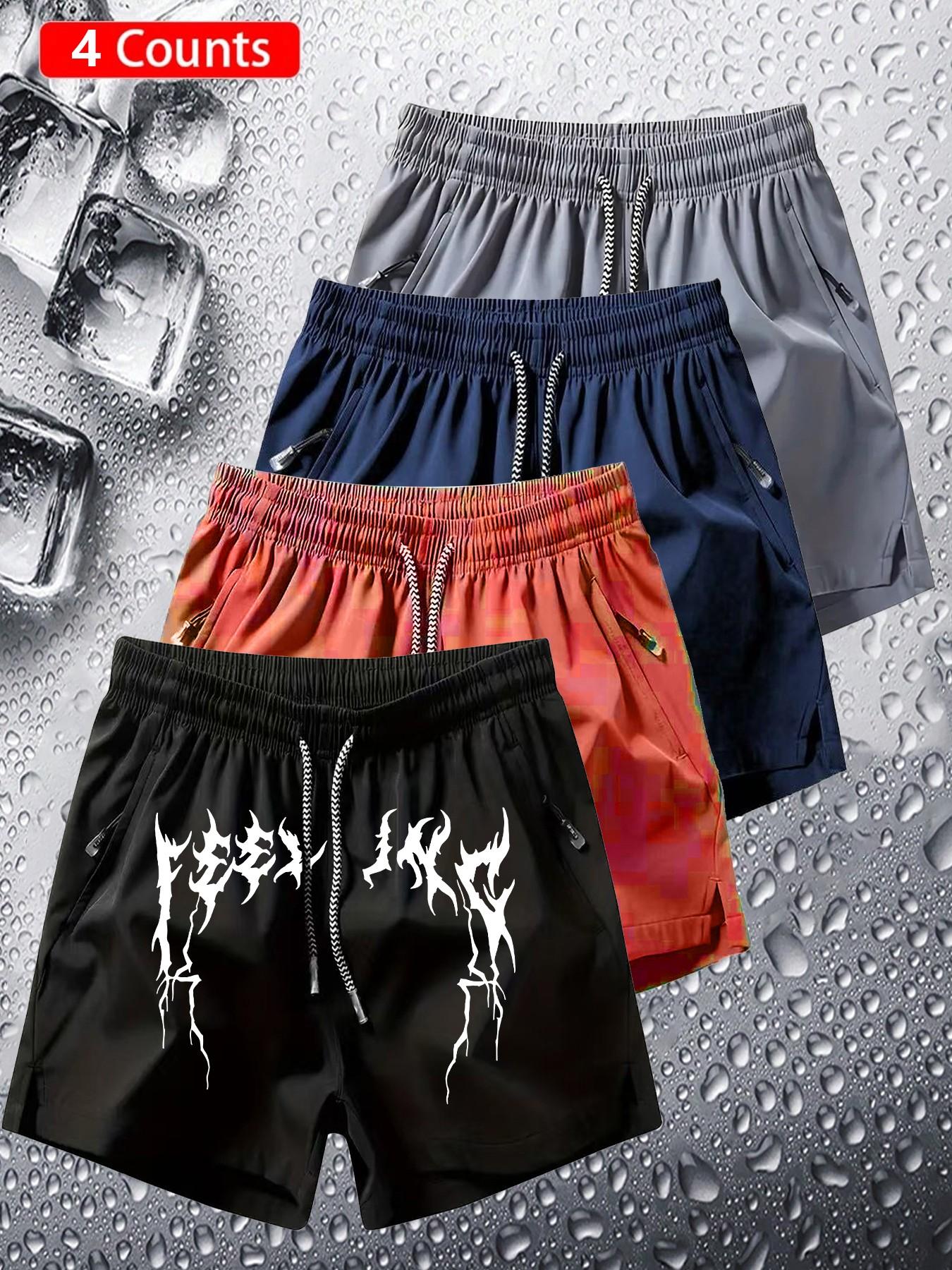 4-Pack Gothic Shorts, Dark Trendy, Unique Style, Thorn Gothic Font Print, Quick-Dry Breathable Fabric, Unisex, All Seasons