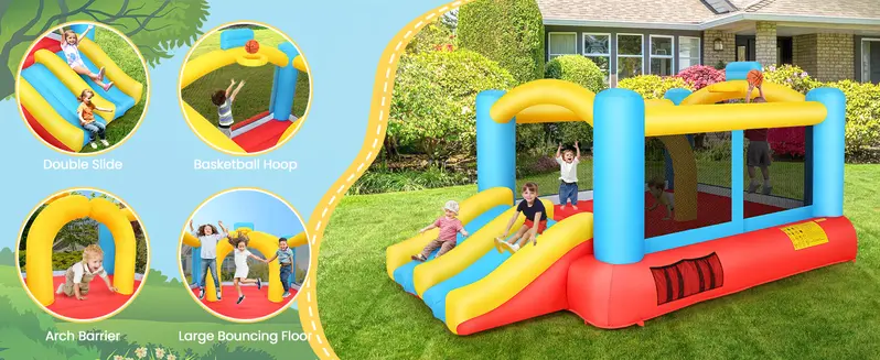 AKEYDIY Inflatable Bounce House with Double Slide, 13ft X 9ft Jumping Castle, Blower Included, Large Bounce Area/Obstacle/Basketball Hoop, Bouncy House Indoor & Outdoor Party Gift for Boy Girl,Christmas Gifts,Holiday Gifts