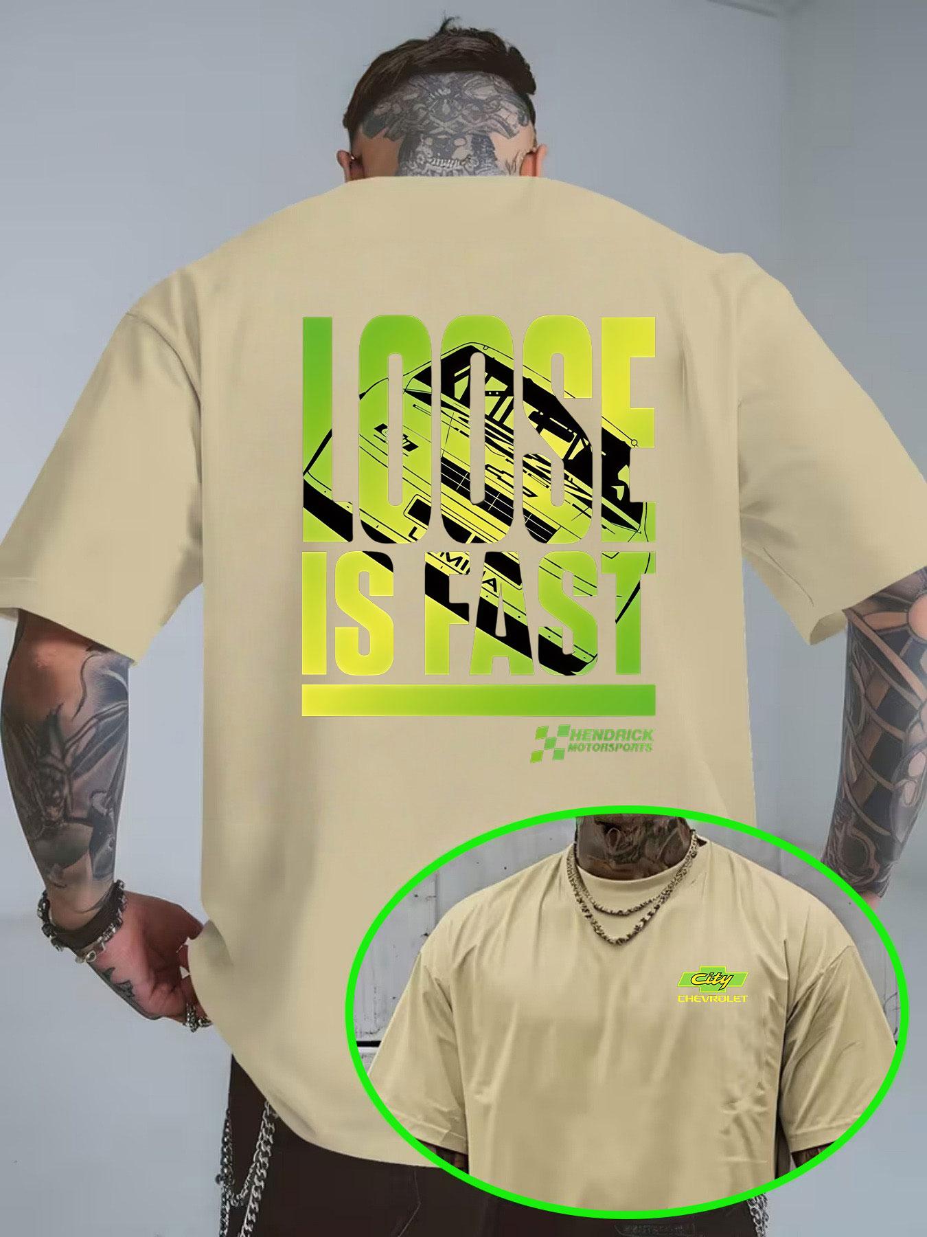 Men's Short Sleeve T-Shirt Summer Loose Fit, Racing Print American Motorcycle Style, Chevrolet Casual Long Top, All Seasons Wear