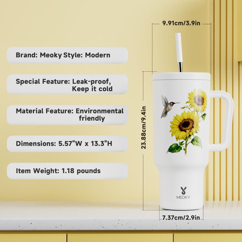 【MEOKY×Ciaobellaapparel】40oz Sunflower Tumbler,Hot Water Mug,Keeps Hot&Cold |,Fits Car Cup Holders,Stainless Steel Insulated cup,Office & Travel Essential
