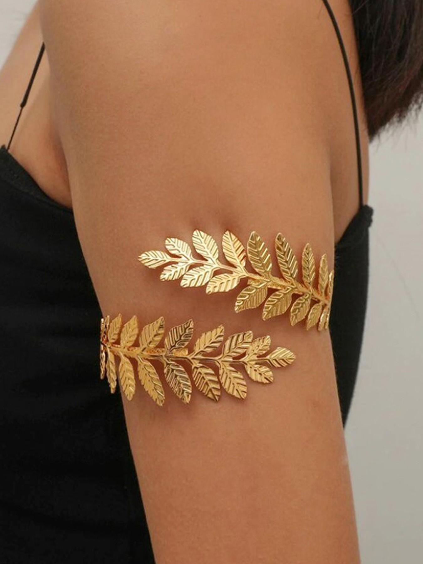 Metal Leaf Open Arm Ring, Fashion Exaggerated Roman Personalized Branch Adjustable Bracelet, Holiday Party Preferred Accessory