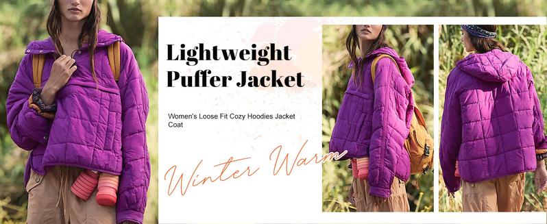 UANEO Women's Oversized Hooded Pullover Puffer Jacket Quilted Dolman Long Sleeve Cozy Lightweight Warm Tops with Big Chest & Side Pockets Casual Outwear