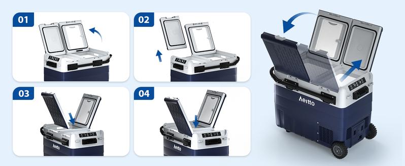 Aeitto 12 Volt Car Refrigerator, 52QT(50L) Dual Zone Portable Car Fridge Freezer -4℉-68℉ Electric Cooler Dual Temp Control Cooling Freezing 12/24V DC & 100-240V AC for Travel, Camping, RV, Road, Home