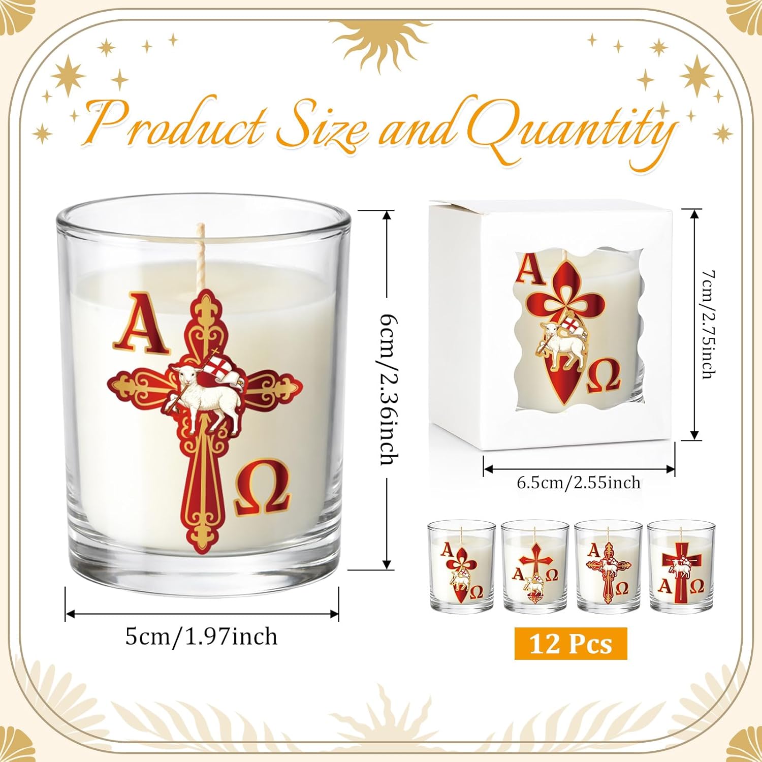 12 count Christian Religious Scented Candle Set, Paschal Catholic Candle with Alpha Omega and Lamb Design, Easter Prayer Candle for Baptism First Communion Church Decor 12 count Christian Religious Scented Candle Set, Paschal Catholic Candle with Alpha Omega and Lamb Design, Easter Prayer Candle for Baptism First Communion Church Decor