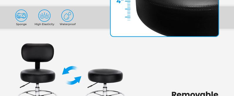 SUPERJARE Drafting Chair with Back, Adjustable Foot Rest Rolling Stool, Multi-Purpose Office Desk Chair, Thick Seat Cushion for Home Bar Kitchen Shop