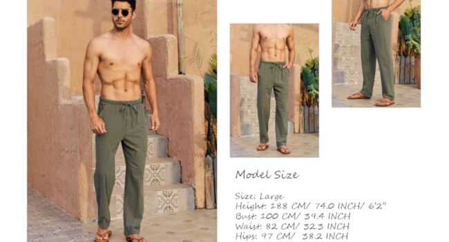 Runcati Men's Cotton Pants Yoga Beach Loose Summer Elastic Waist Drawstring Loose Pants with Pocket