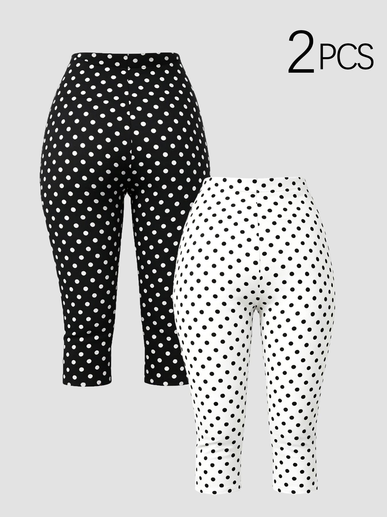 2pcs Women's High-Waisted Polka Dot Capri Pants, Slim-Fitting Knee-Length, Ideal for Parties, Nightclubs, and Streetwear