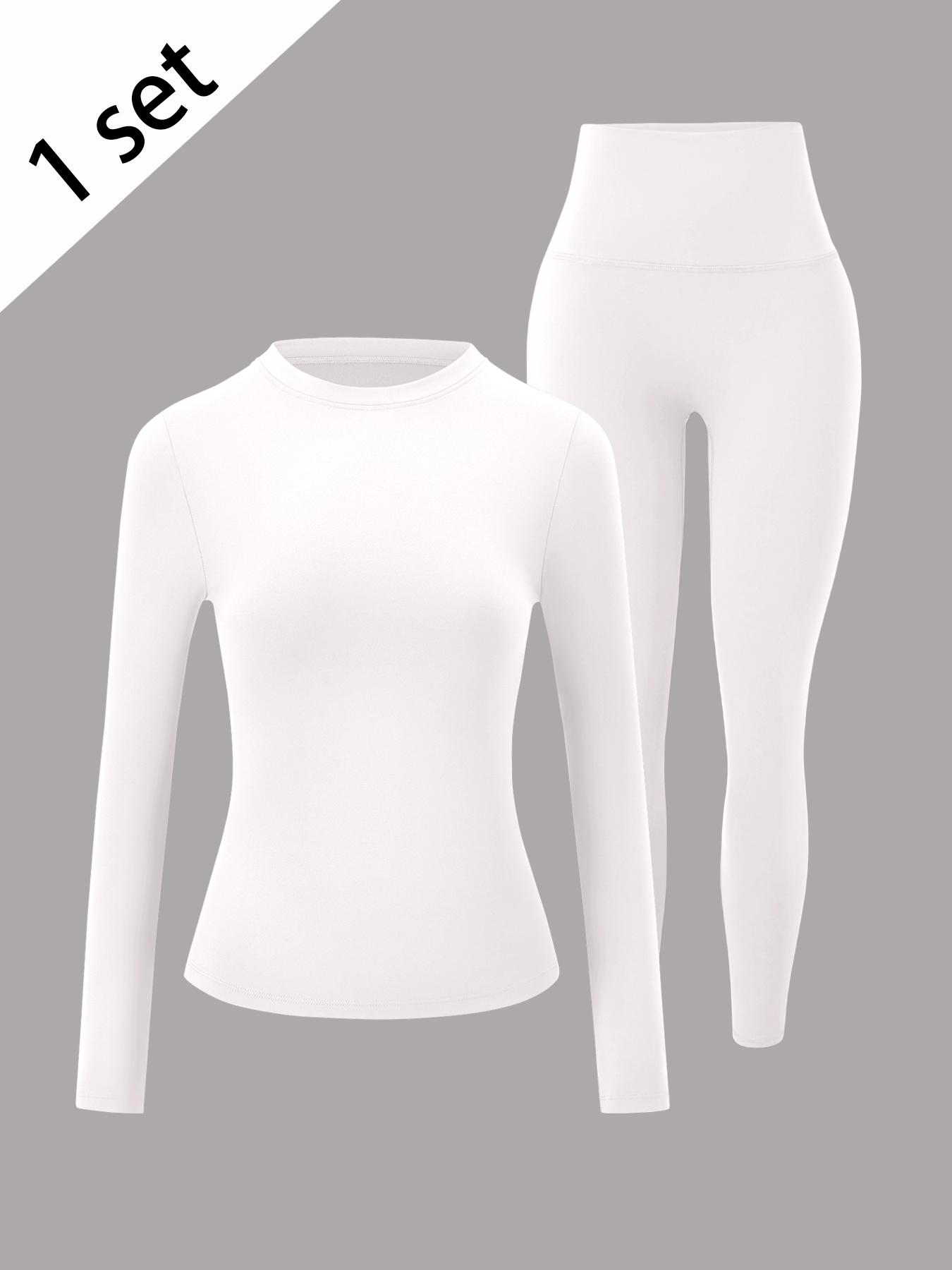 Women's Sporty, Solid Color Long Sleeve Tee & High Waist Skinny Pants, Comfortable Breathable Activewear for Yoga Gym Running, Sports Activewear Set