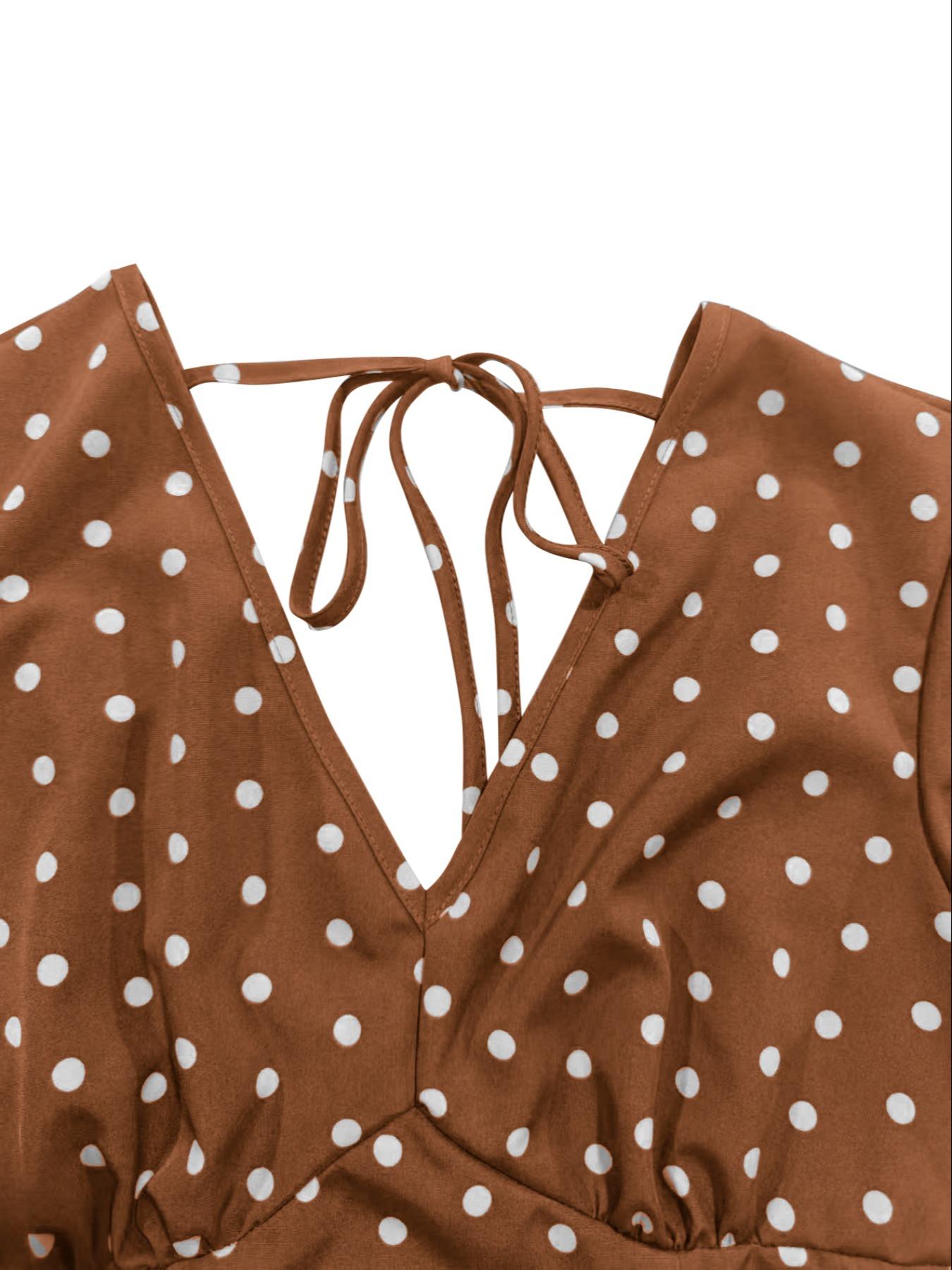 Women's Bohemian V-Neck Short Sleeve Long Dress, Summer Casual Polka Dot Vacation Style, New European and American Fashion Casual Wear