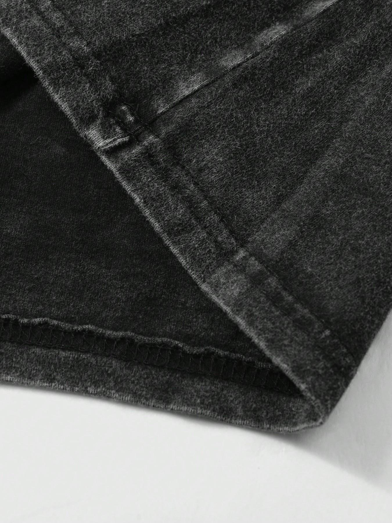 Men's Vintage Washed Trout Fishing Print T-Shirt, Loose-Fit Casual Long Sleeve, Breathable Polyester, Streetwear Style, All Seasons