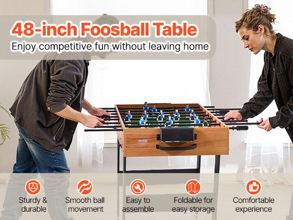 VEVOR Folding Foosball Table, 42 inch Standard Size Table, Indoor Full Size Foosball Tables for Home, Family, and Game Room, Durable Soccer Set, Includes 2 Balls