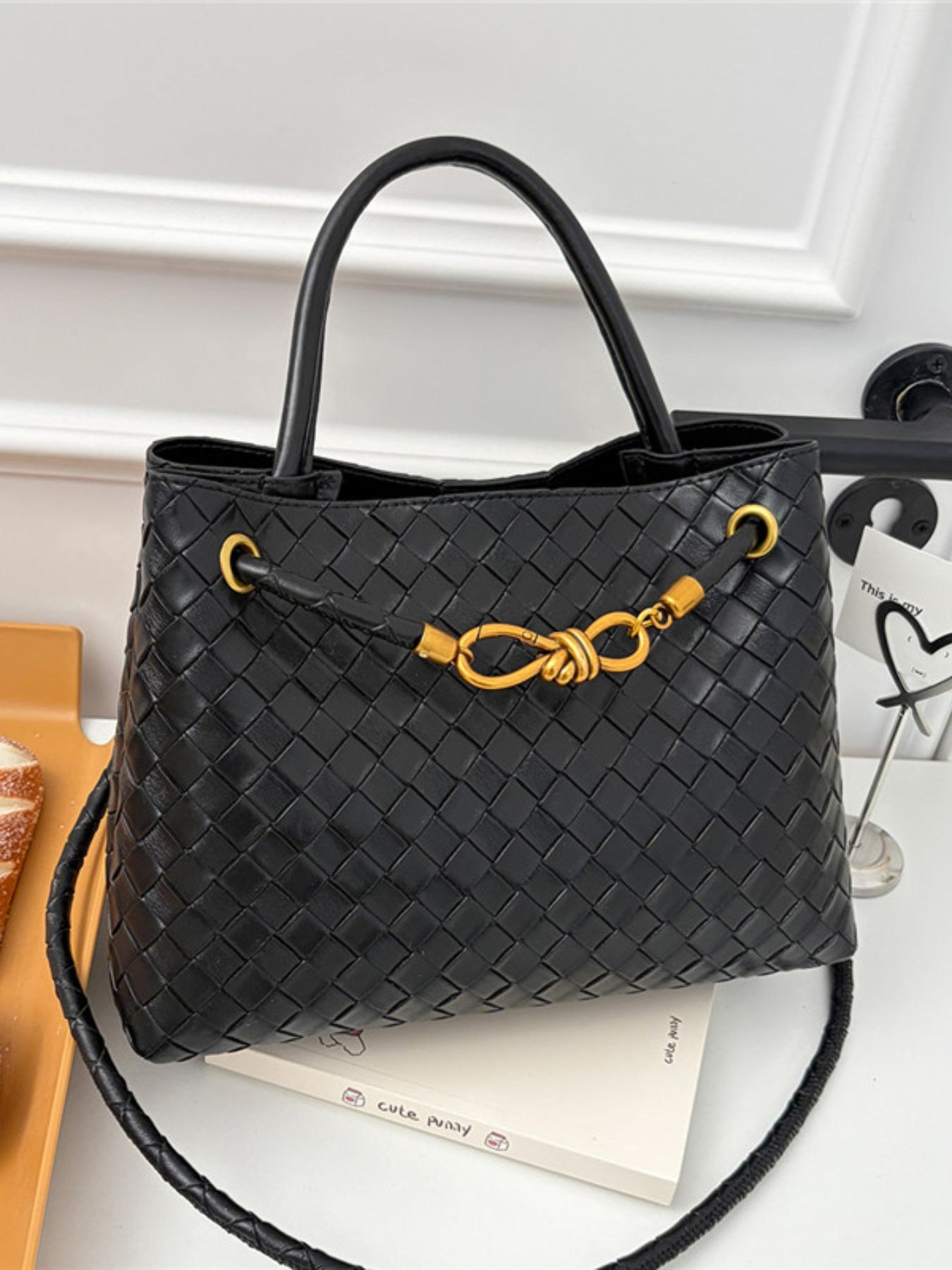 Women's Leather Woven Handbag, Fashion Durable Crossbody Tote Bag, Multi-Functional Clutch Purse, Beach Vacation Phone Case, Travel Daily Use