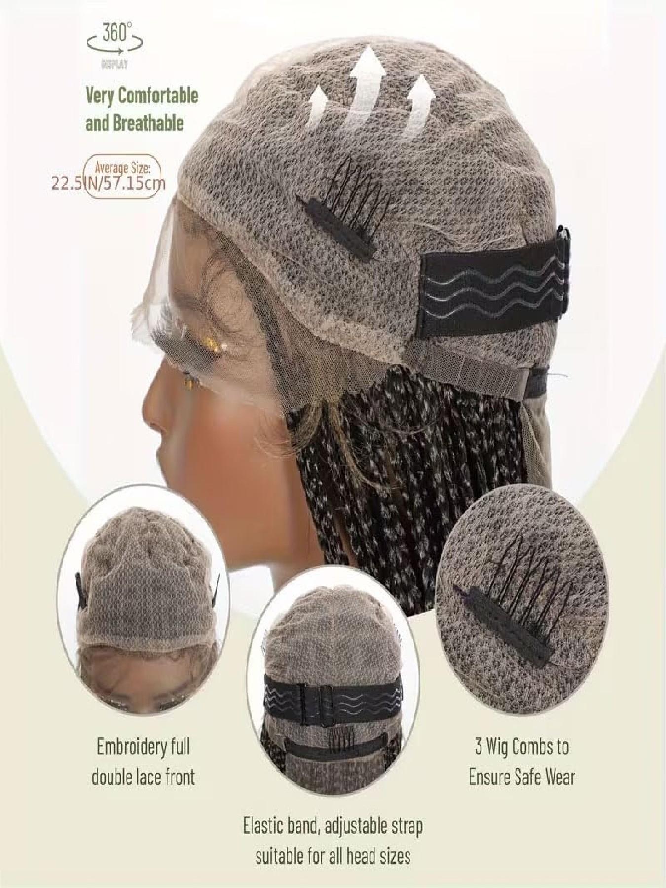 Short Braided Wig Kinky Faux Synthetic Locs Wig Handmade Bohemian Cornrow Box Braids 150% Density Double Lace Knotless Crochet Dreadlock Wig Pre-Plucked Hairline&Updo Style for Women