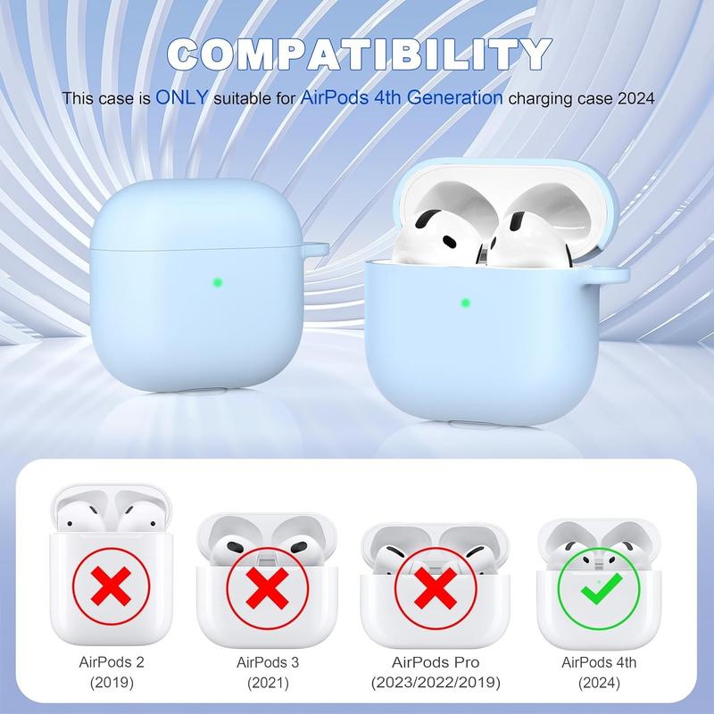 for AirPods 4th Generation Case Cover 2024, Military Grade Soft Silicone Shock-Absorbing for AirPods 4 Case with Carabiner&Cleaner kit for AirPods 4th Generation Case Cover 2024, Military Grade Soft Silicone Shock-Absorbing for AirPods 4 Case with Carabiner&Cleaner kit