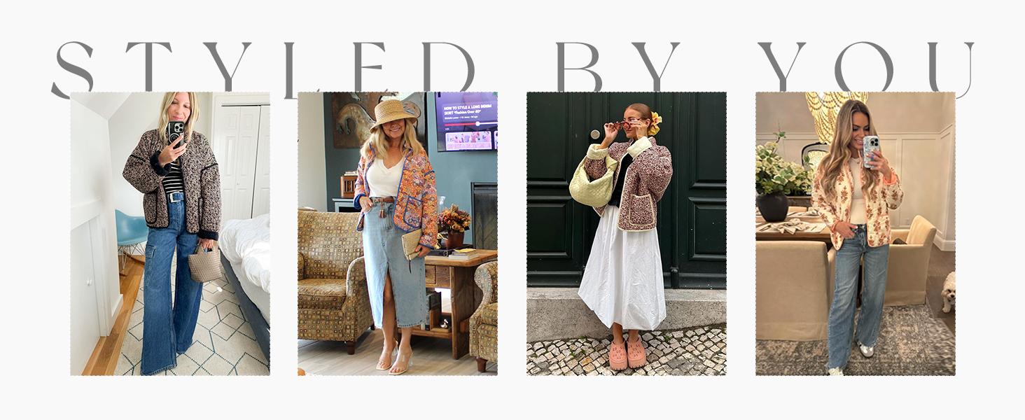 Tanming Women's Ditsy Floral Print Quilted Puffer Coat Lightweight Drop Shoulder Jacket FallFreshness Open Front Cardigan for Fall Winter Casual Outerwear with Pockets Reversible Long Sleeve Fashion Womenswear Cropped Tops