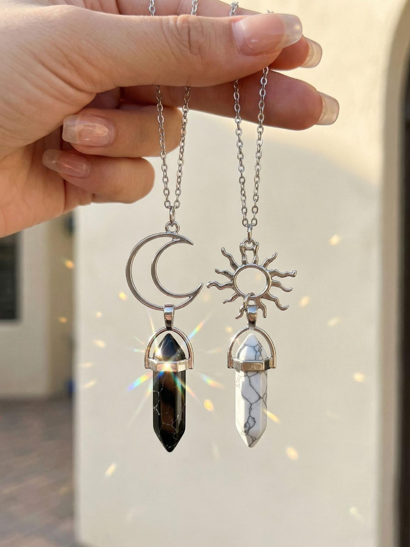 Couple Trendy Sun Moon Necklace Set, Turquoise & Matte, Boho Style, Perfect Anniversary Gift, All Seasons Jewelry