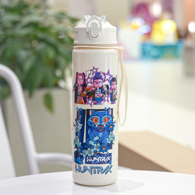 K-Pop Ghost Hunter Theme Totem Water Bottle, Reusable Hard Plastic with Lid and Straw, 700ML Eco-Friendly Alternative, Perfect for School and Travel