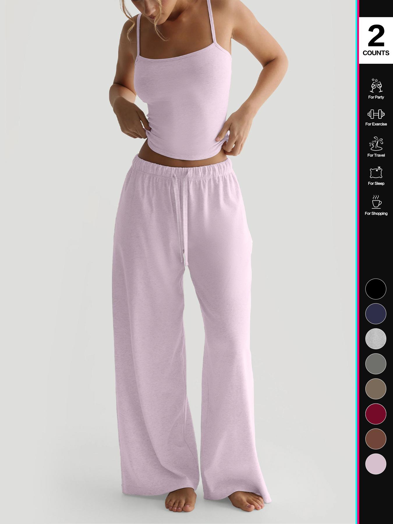 2026 Women's Four-Season Two-Piece Set, Strapless Vest Top & Wide-Leg Drawstring Elastic Waist Pants, Casual Loose-Fit Fitted Comfortable with Pockets