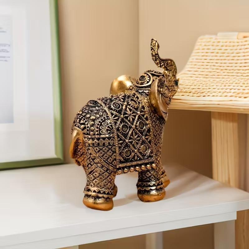 Lucky Wealth Elephant Decoration, Resin Statue Art Craft, Bookshelf Home Living Room Office Cafe Decor, Room Desktop Display Entrance Decor