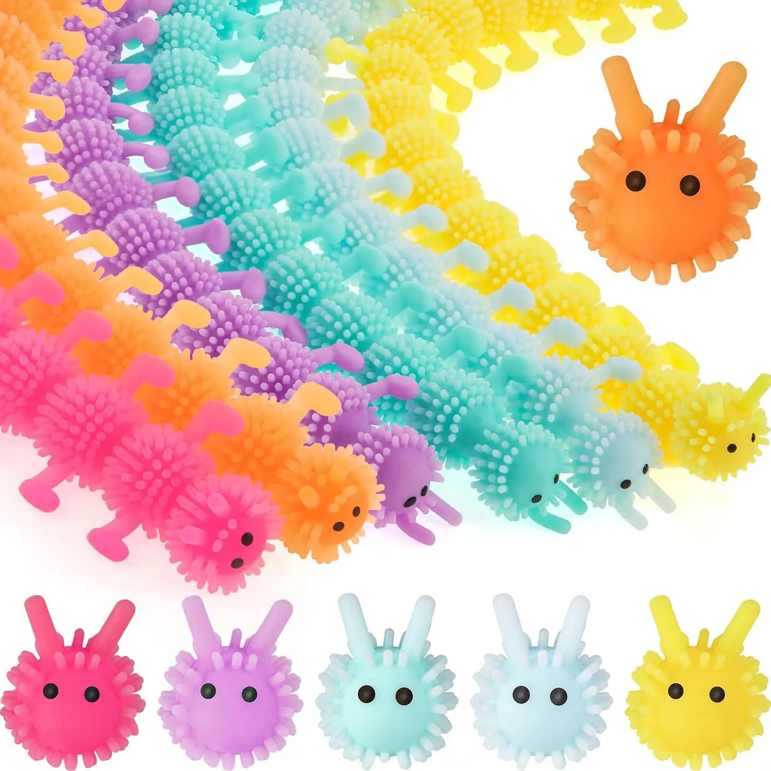 24 Pcs Caterpillar Stretchy Strings Toy Colorful Fidget Worm Fidget Sensory Add, ADHD or Autism, Relaxing Toys(9.8 Inches,Colorful Worm)