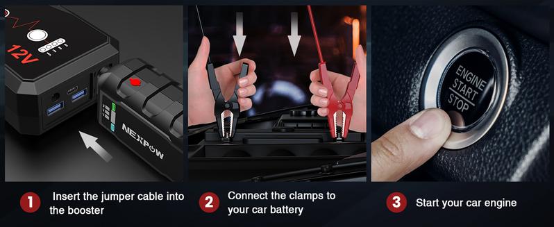 NEXPOW Car Jump Starter 4000A Car Battery Jump Starter Portable Pack for Up to All Gas and 10.0L Diesel Engine 12V Jump Box, Jump Pack, Battery Booster, Portable Jumper Cables with LED Light/USB QC3.0