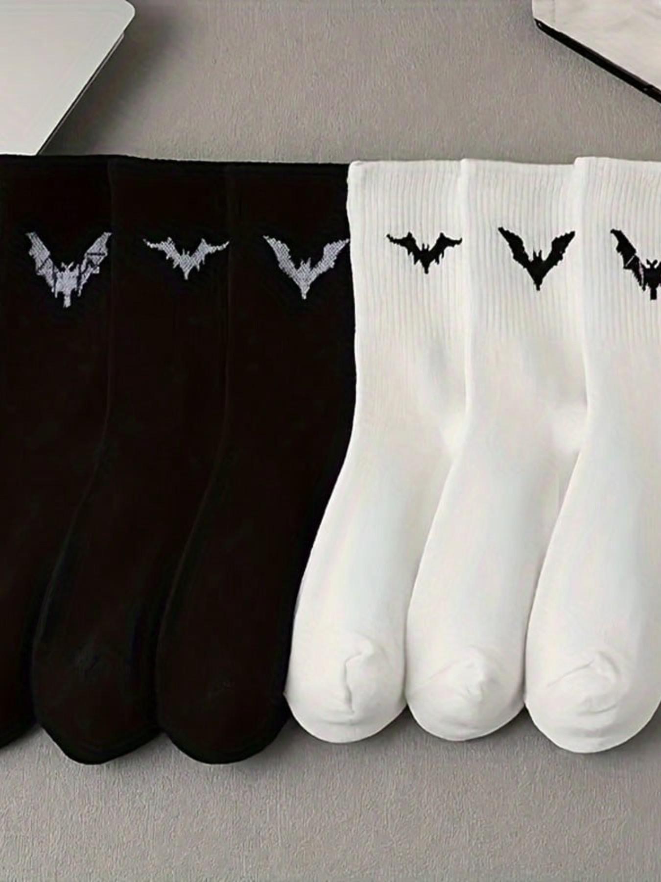 6 Pairs Men's Mid-Calf Socks, Bat Logo, Breathable, Anti-Odor, Sweat-Wicking, Casual Daily Wear, Student & Office Use