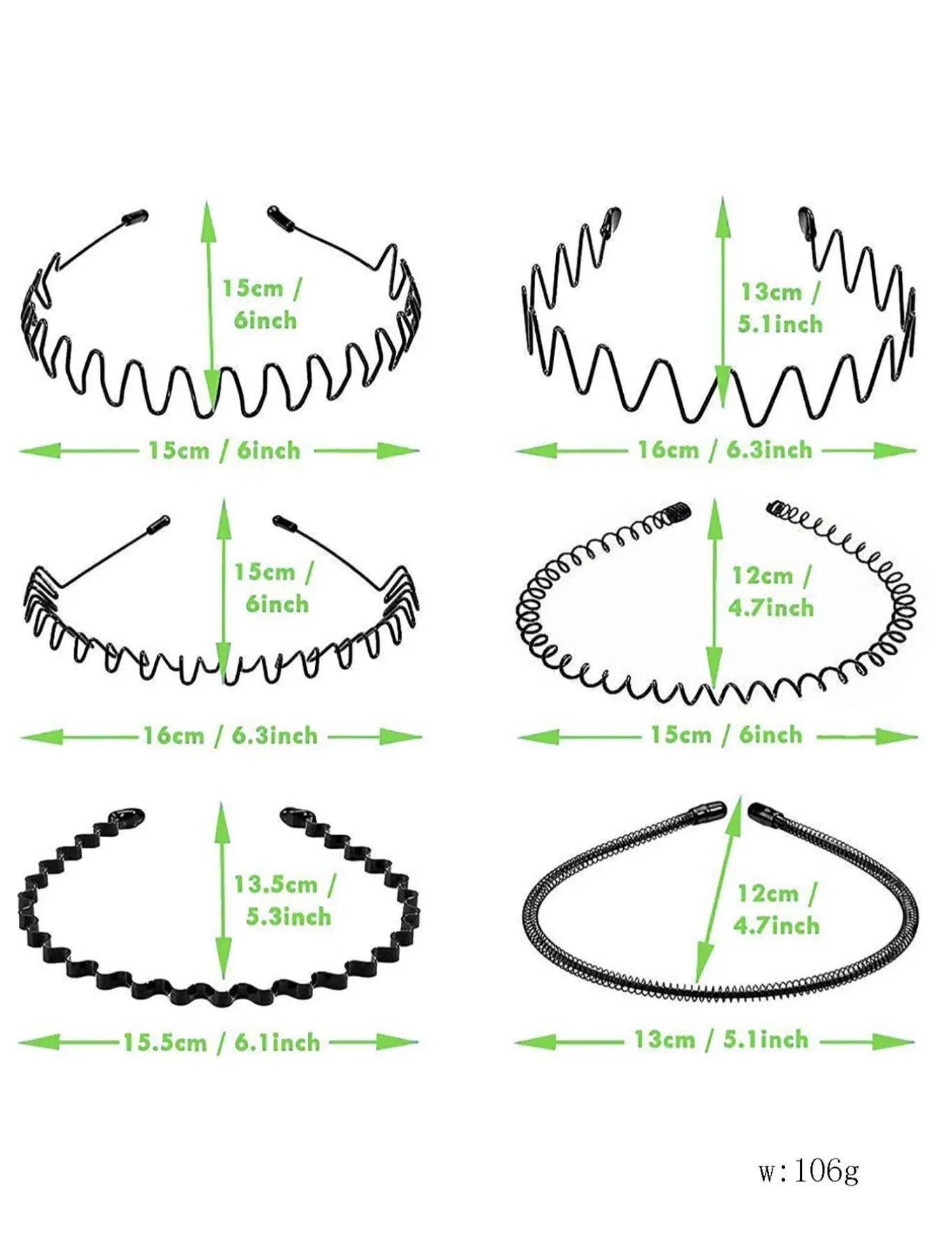 Men’s 6-Pack Minimalist Zig Zag Wavy Curve Headbands, Non-Slip Elastic Lightweight Alloy Hair Bands, Prolonged Comfy Stretch Unisex Wear Accessories for Workout, Outdoor Sports