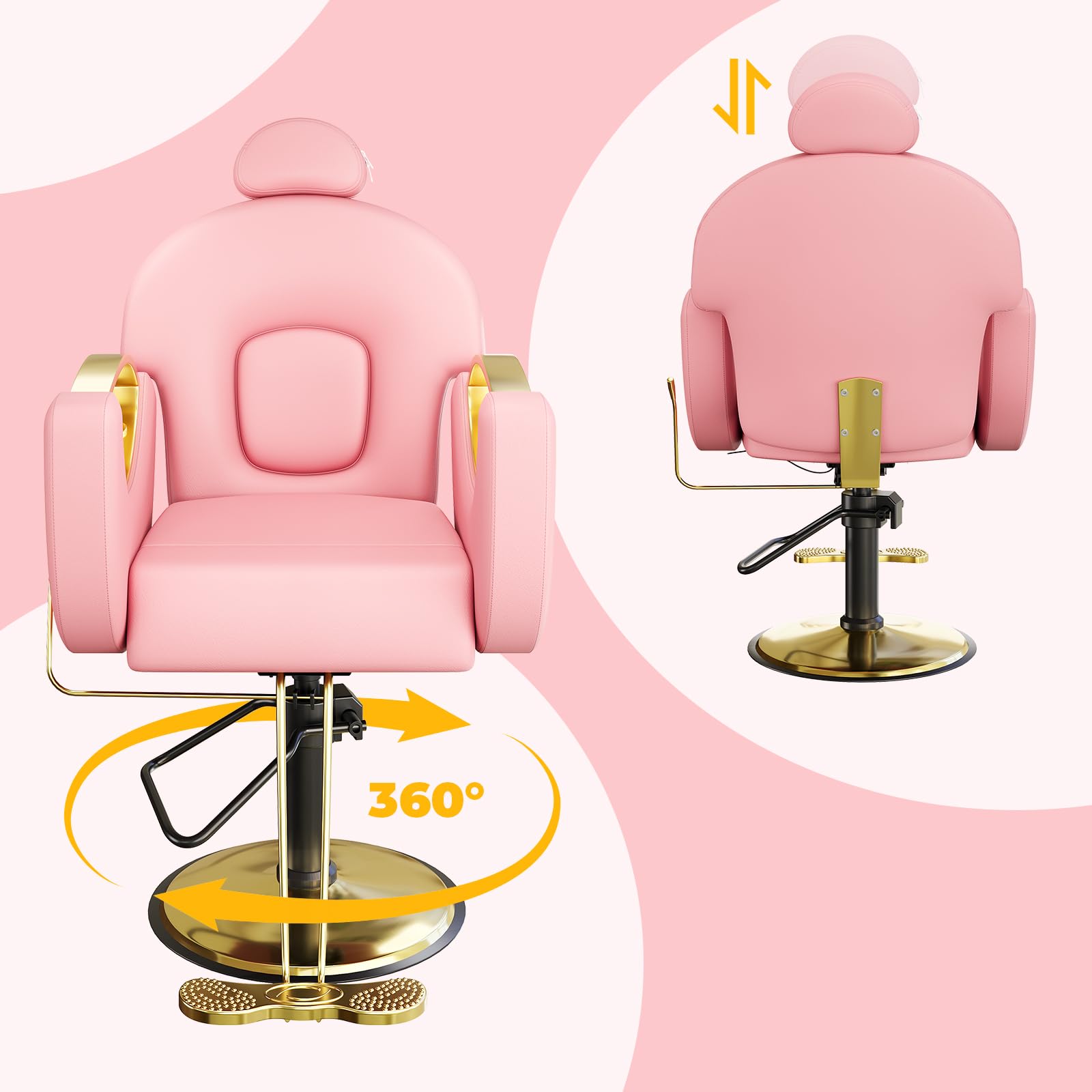 Reclining Salon Chair for Hair Stylist, 360° Swivel and Height Adjustable Hydraulic Barber Chair with Foot Rest, Multi-Function Shampoo Beauty Hairdresser Armchair for Home Barbershop