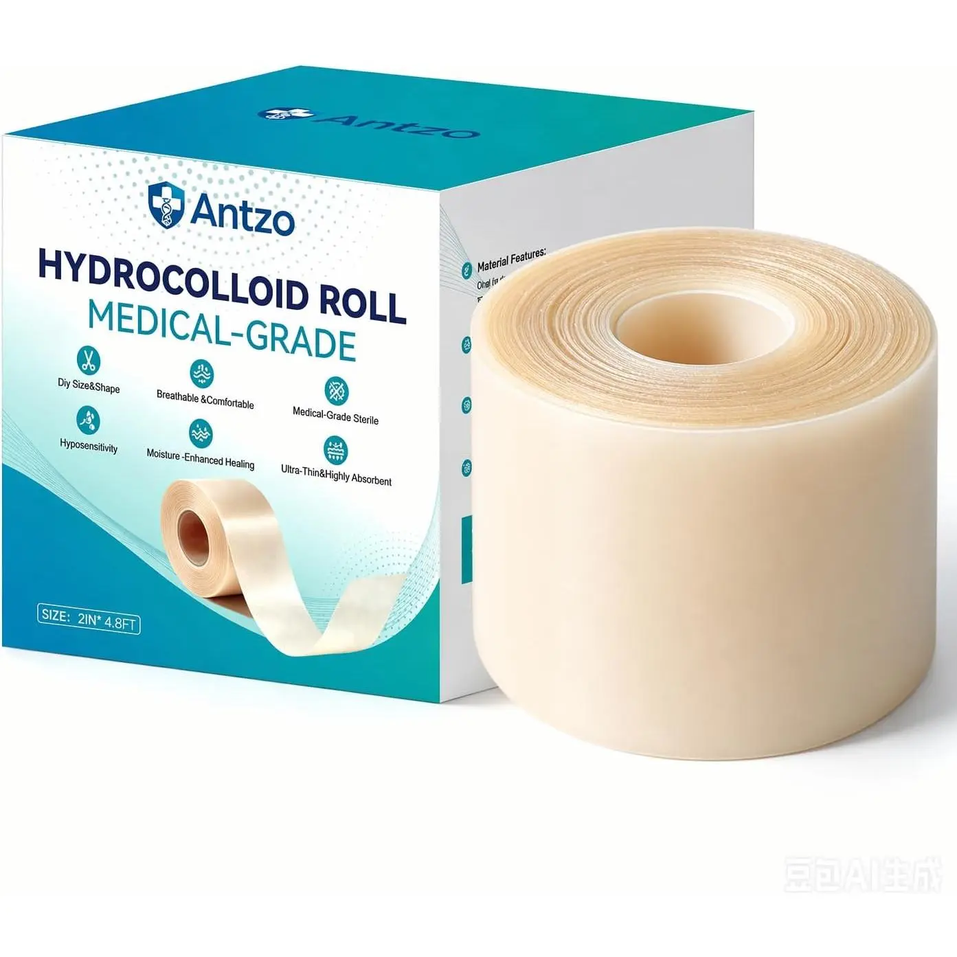 Hydrocolloid Roll,Large Hydrocolloid Bandages Roll for Wound Care,Cut-to-Size Patch Bandages,Hydrocolloid Tape with Self-Adhesive,Ultra Absorbent, Waterproof, Skin-Safe (2in 4.8ft)