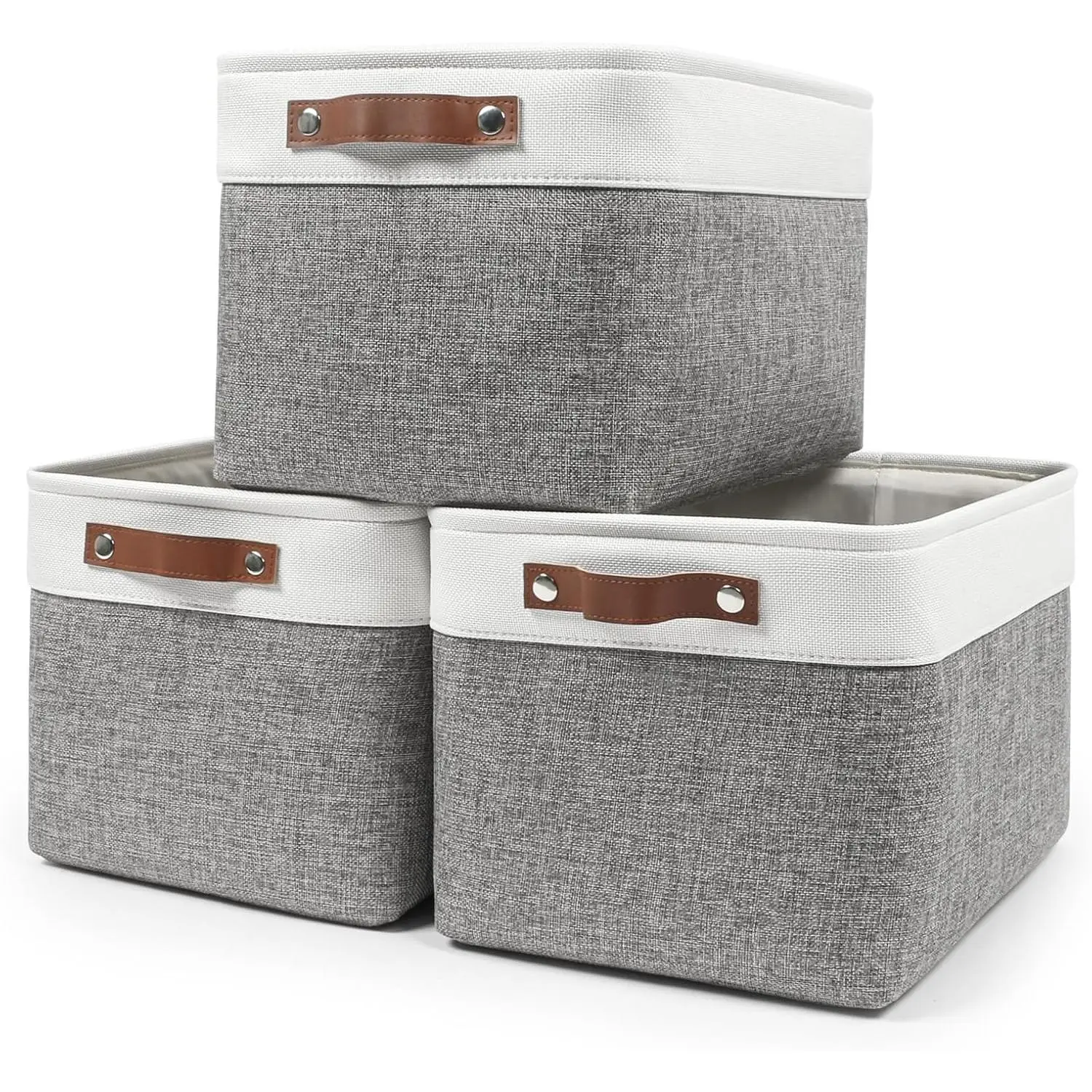 Bins Large Fabric Storage Baskets for Shelves 3 Pack, Decorative Linen Closet Baskets with Handles for Organizing, Shelf, Clothes, Home, Office, 15x11x9.5Inches