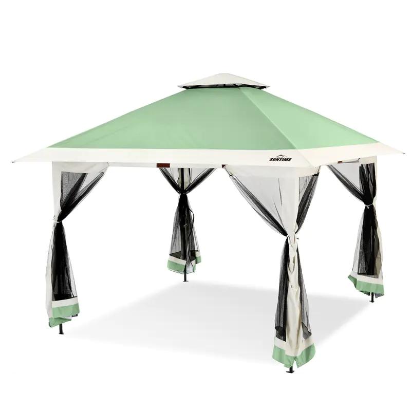 TWISTER.CK 13x13FT Outdoor Patio Gazebo,Outdoor Canopy Tent with Mosquito Netting,Backyard Tent for Party, Wedding, Outdoor Dining, Patio, Backyard(Dark Army Green+Hemp Grey)