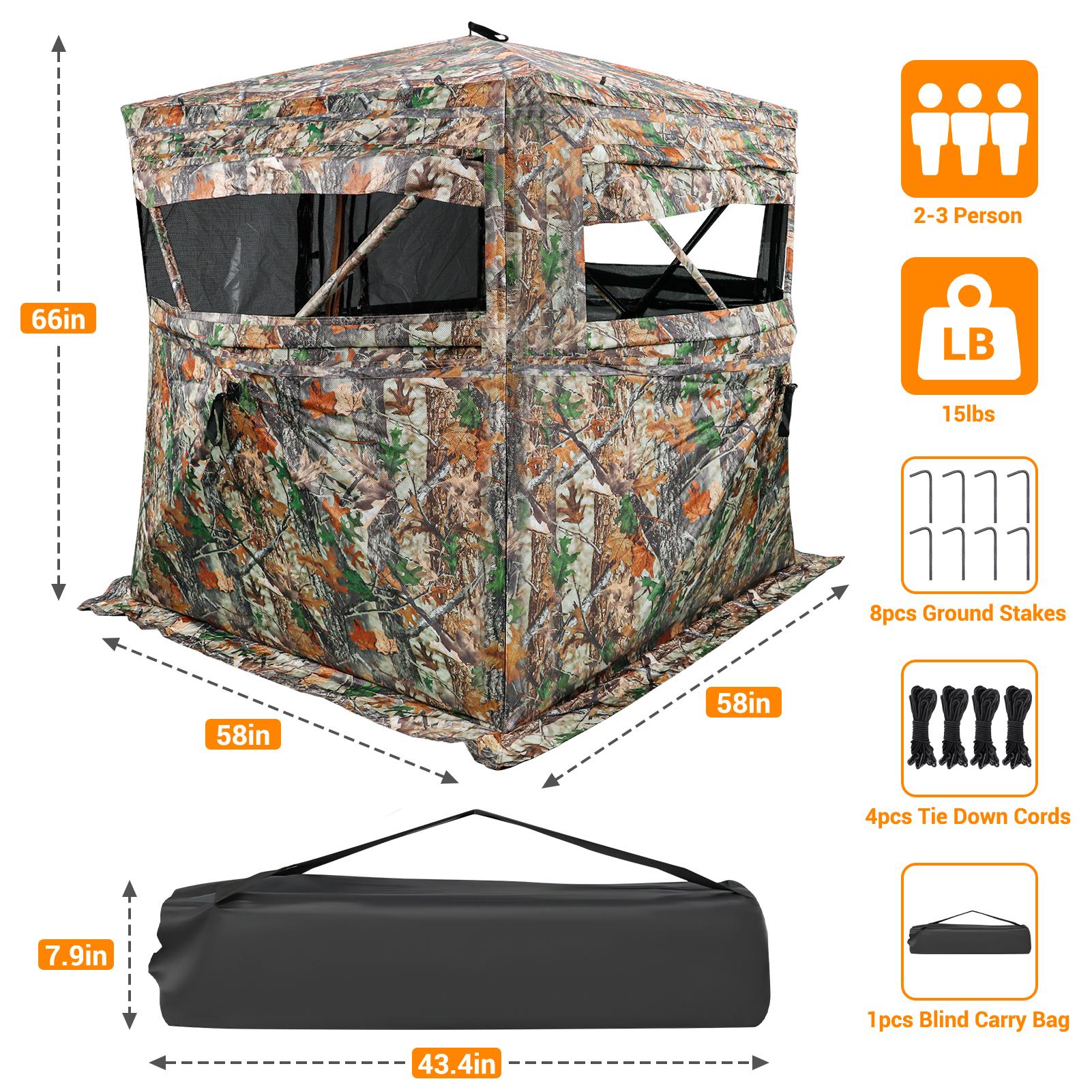 Bearbro Hunting Blind 270 Degree See Through Ground Blind with Silent Sliding Door & Windows for Deer Hunting, 2-3 Person Pop Up Ground Blind for Turkey and Deer with Carrying Bag,TikTokshopBlackFriday