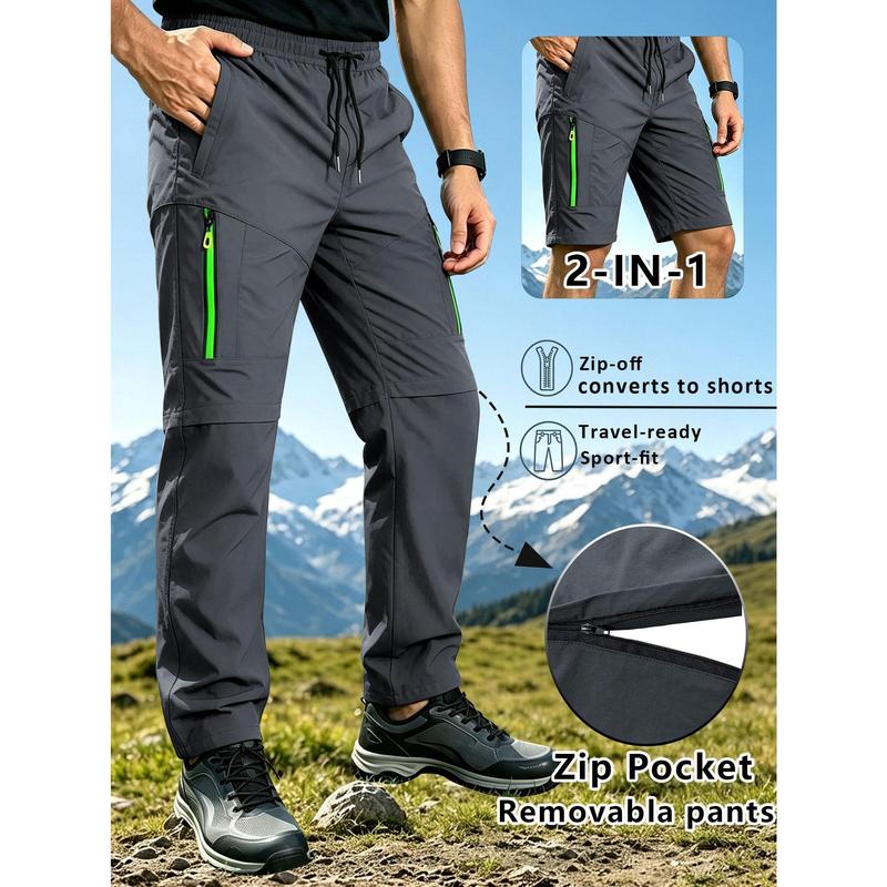 Men's Convertible Zipper Hiking Pants with Elastic Lightweight Fabric, Zipper Pockets, Elastic Waist, Detachable Legs That Can Be Converted Into Shorts, Outdoor Camping Travel Pants