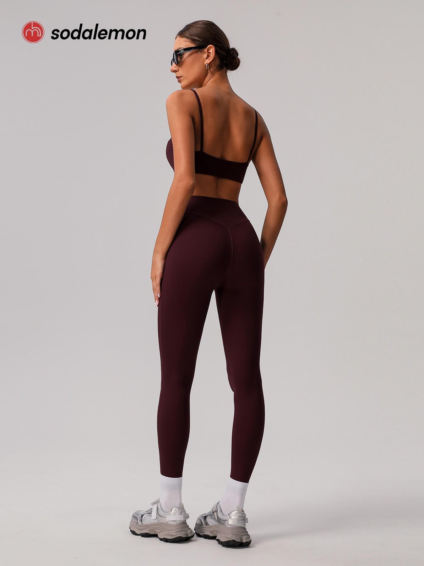 Two-piece Set Women's Solid Racer Back Crop Sports Bra & High Waist Leggings, Yoga Bottoms, Tracksuit Set, Quick Drying Breathable Comfortable for Yoga Gym, Workout Running Clothes, Ladies Sportswear for All Seasons, Workout Sets Women