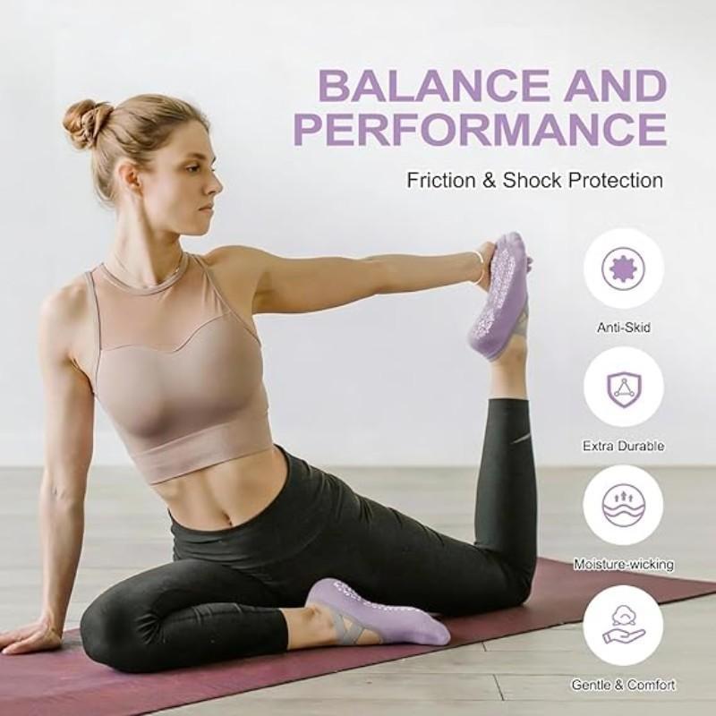Women's Yoga Socks with Strap, Non-Slip Ballet Barre Socks, Anti-Skid Grip Bottom, Ideal for Dance, Fitness, Workout, Home Use