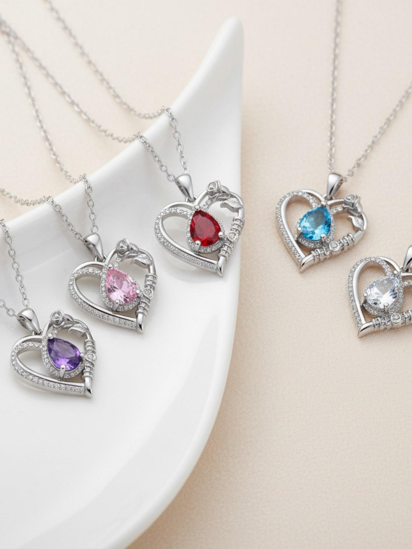 Diamond Drop Rose Heart Mom Luxury premium heart-shaped MOM teardrop gem necklace.Paired with an apple-shaped preserved rose jewelry gift box.Ideal gift for birthdays, Mother’s Day, Valentine’s Day and Christmas.